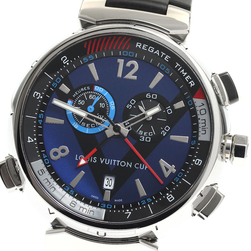 LOUIS VUITTON Tambour Regatta Q102D Chronograph alarm blue Dial Quartz Men's Watch_881636