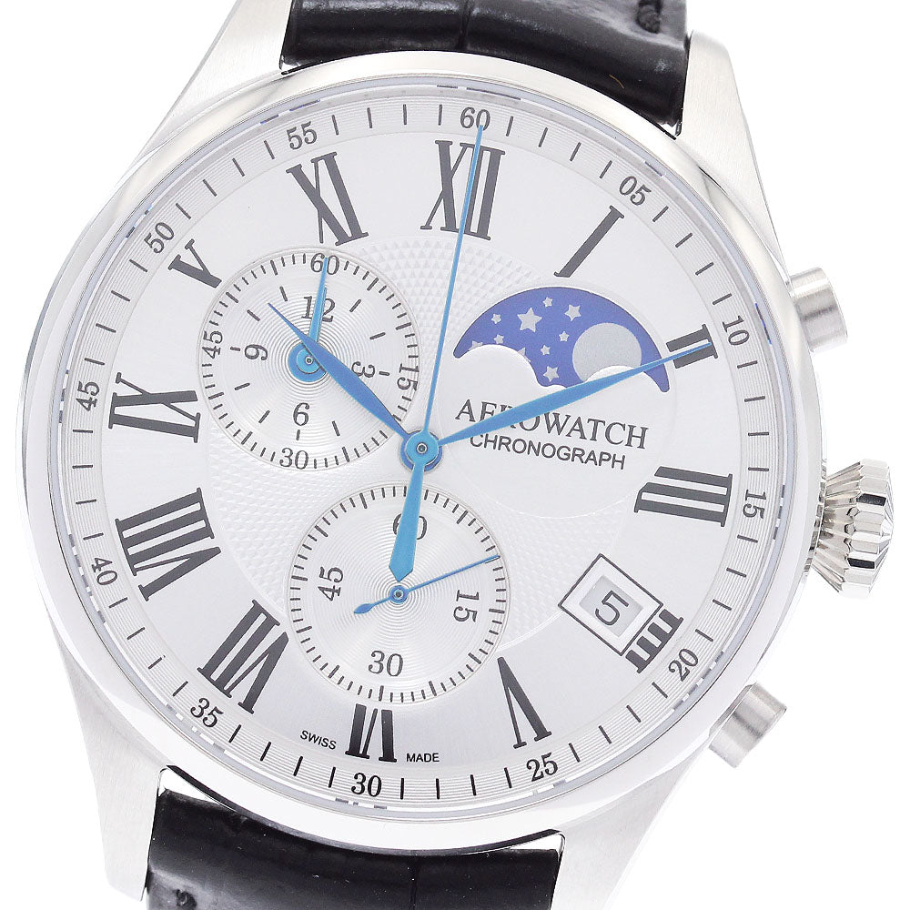 AEROWATCH A78990 Chronograph Moon Phase Silver Dial Quartz Men's Watch_881639