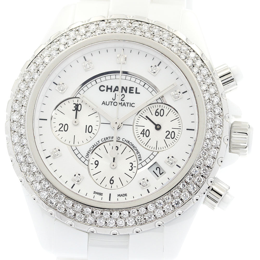 CHANEL J12 white ceramic H2009 After-Diamond Bezel Chronograph white Dial Automatic Men's Watch_881937