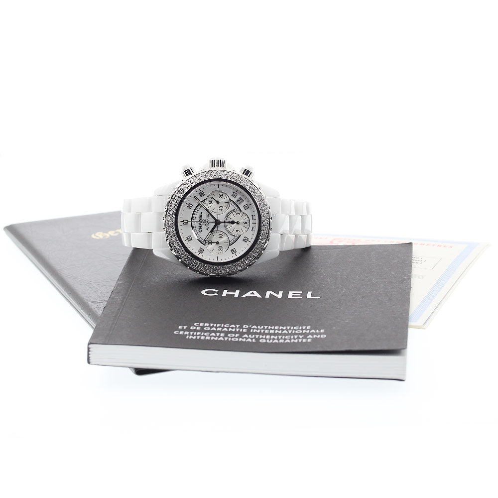 CHANEL J12 white ceramic H2009 After-Diamond Bezel Chronograph white Dial Automatic Men's Watch_881937