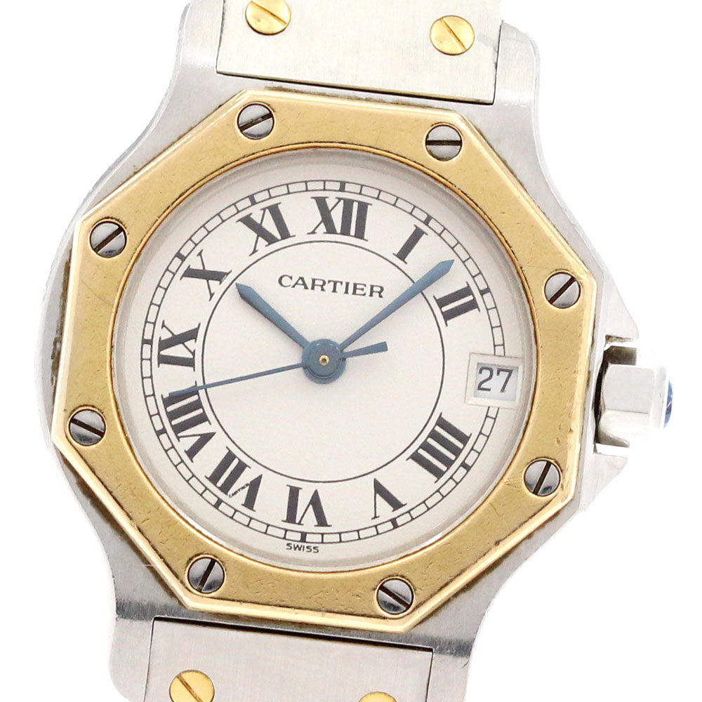 CARTIER Santos Octagon SM W2001683 YG2 tone beige Dial Quartz Ladies Watch_882951