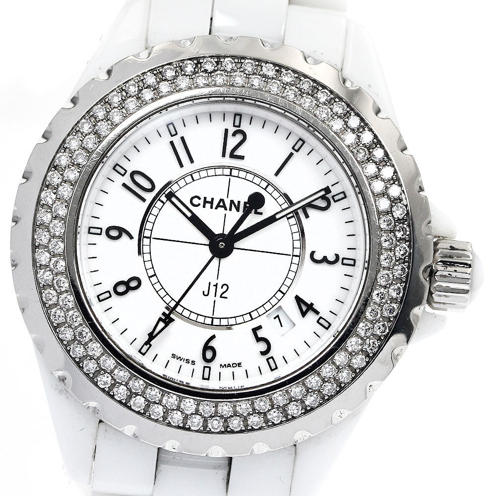CHANEL J12 H0967 Diamond Bezel White Ceramic Date Quartz Ladies Watch_882958