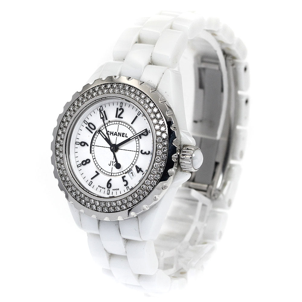 CHANEL J12 H0967 Diamond Bezel White Ceramic Date Quartz Ladies Watch_882958