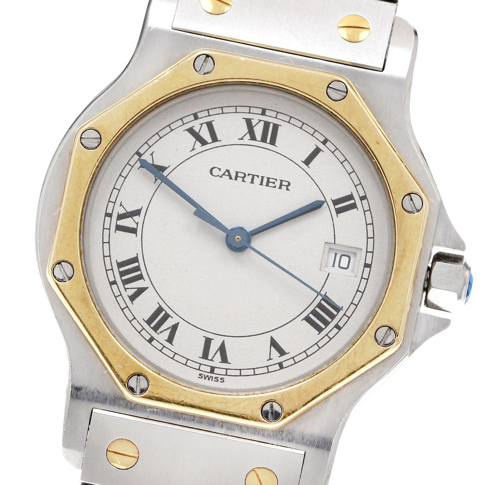 CARTIER Santos Octagon LM W2001583 Date beige Dial Quartz Men's Watch_883099