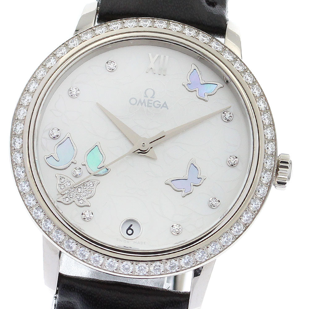 OMEGA De Ville Prestige Butterfly 424.57.33.20.55.001 K18WG diamond bezel White shell Dial Automatic Ladies Watch_883176