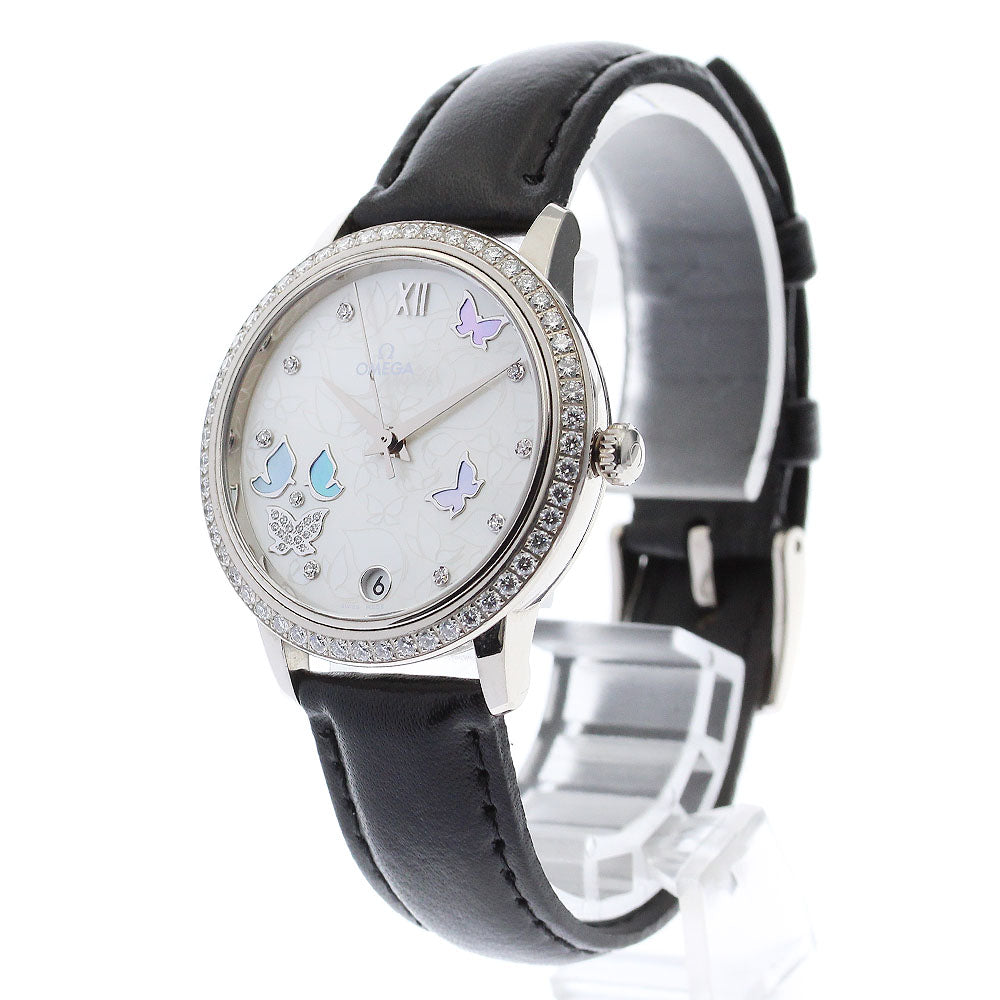OMEGA De Ville Prestige Butterfly 424.57.33.20.55.001 K18WG diamond bezel White shell Dial Automatic Ladies Watch_883176