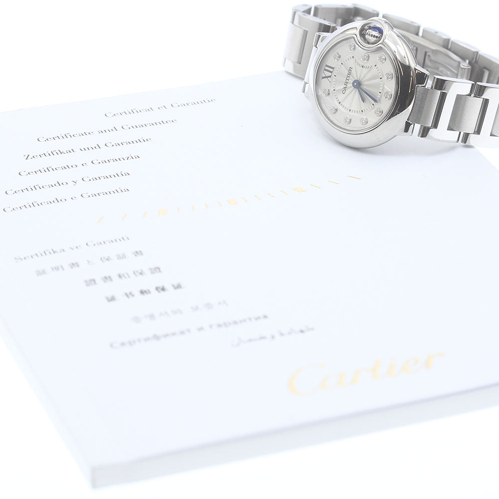 CARTIER Baron blue SM WE902073 11P diamond Silver Dial Quartz Ladies_883493