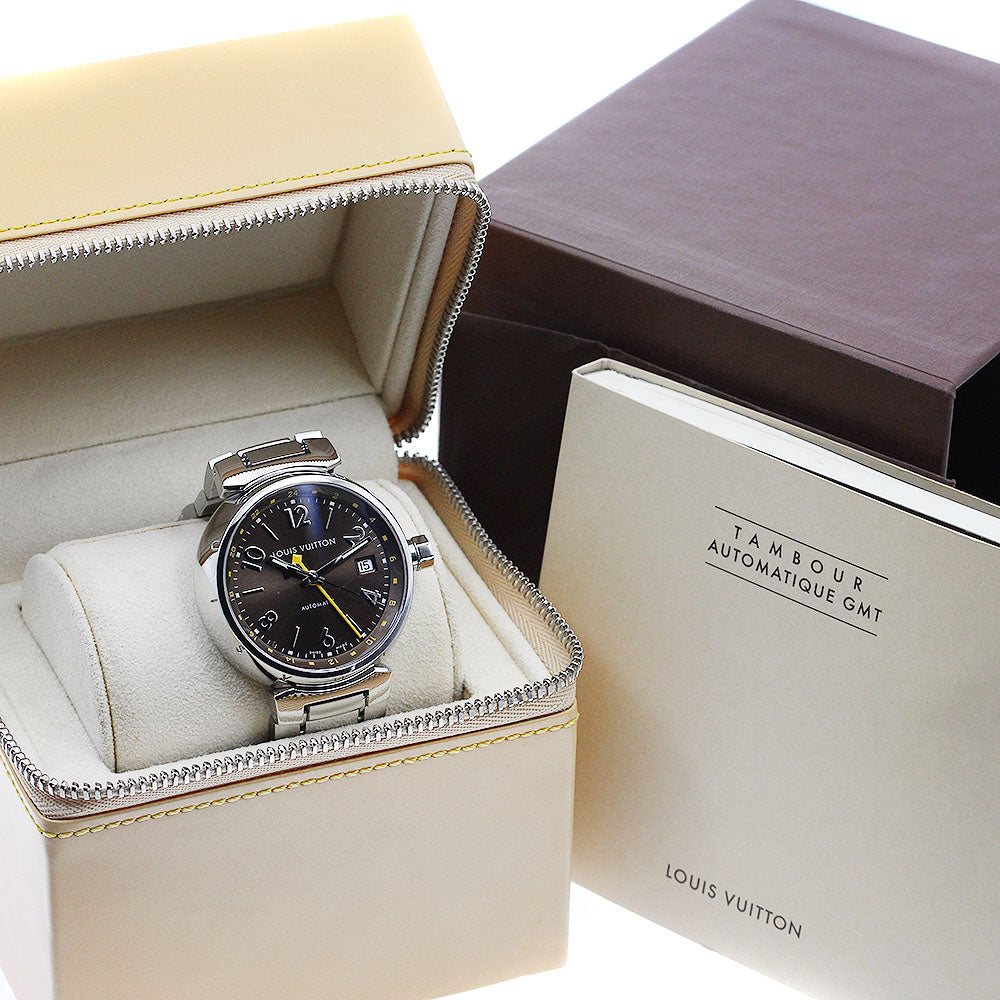 LOUIS VUITTON Tambour Q1131 GMT Date Brown Dial Automatic Men's Watch_883646