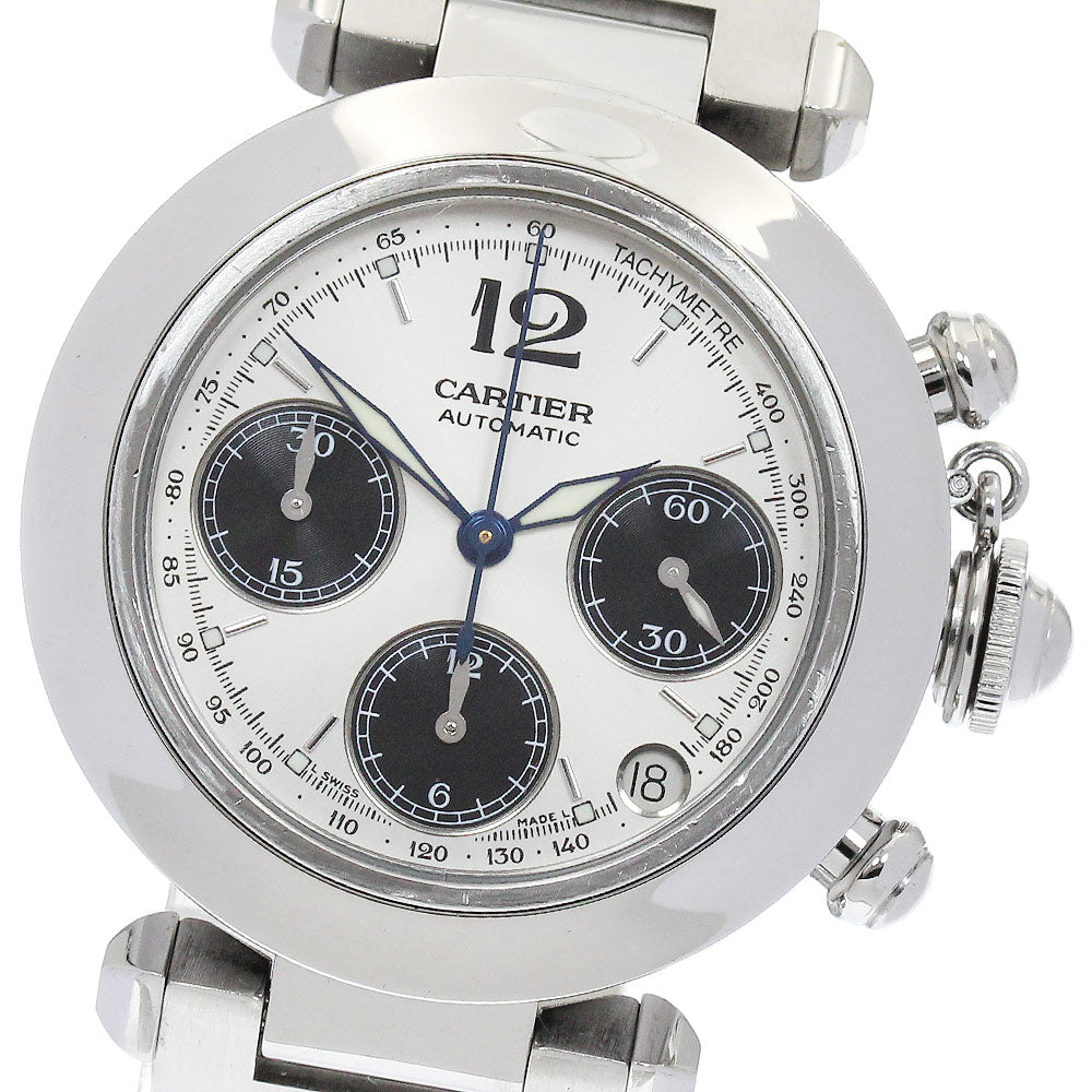 CARTIER Pasha C W31048M7 Chronograph Silver / Black Dial Automatic Boy's_883656