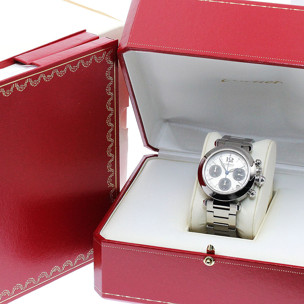 CARTIER Pasha C W31048M7 Chronograph Silver / Black Dial Automatic Boy's_883656