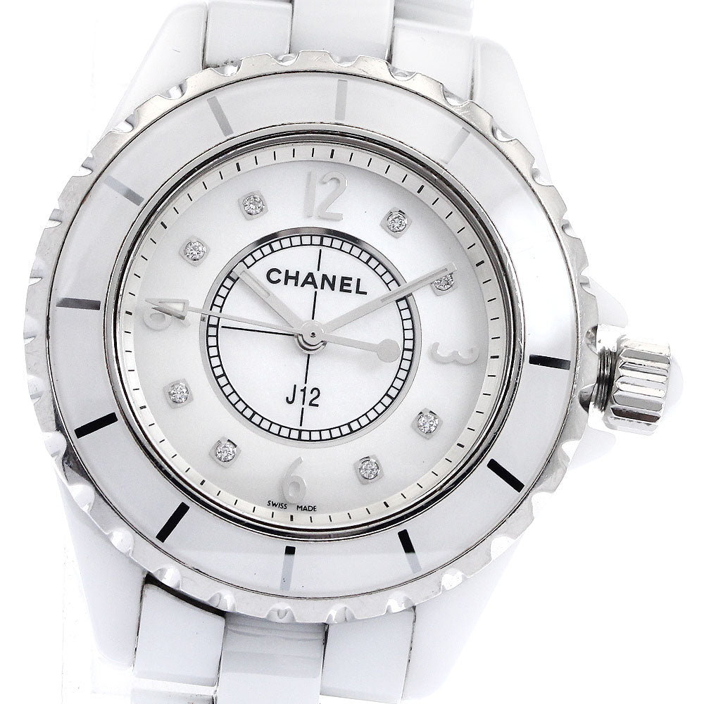 CHANEL J12 33mm H2422 White ceramic 8P diamond White shell Dial Quartz Ladies Watch_883998