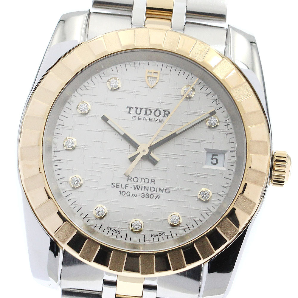 TUDOR Classic Date 21013 YG2 tone 10P diamond Silver Dial Automatic Men's_884126