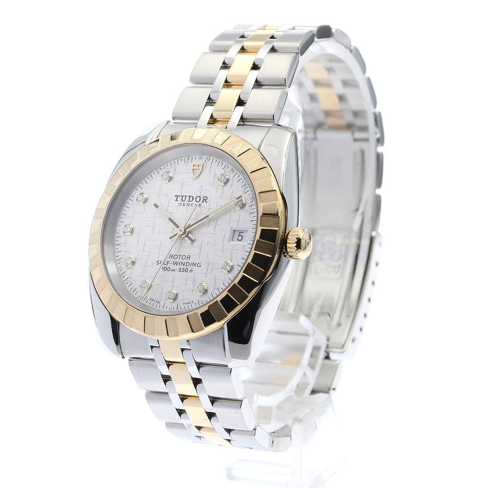TUDOR Classic Date 21013 YG2 tone 10P diamond Silver Dial Automatic Men's_884126