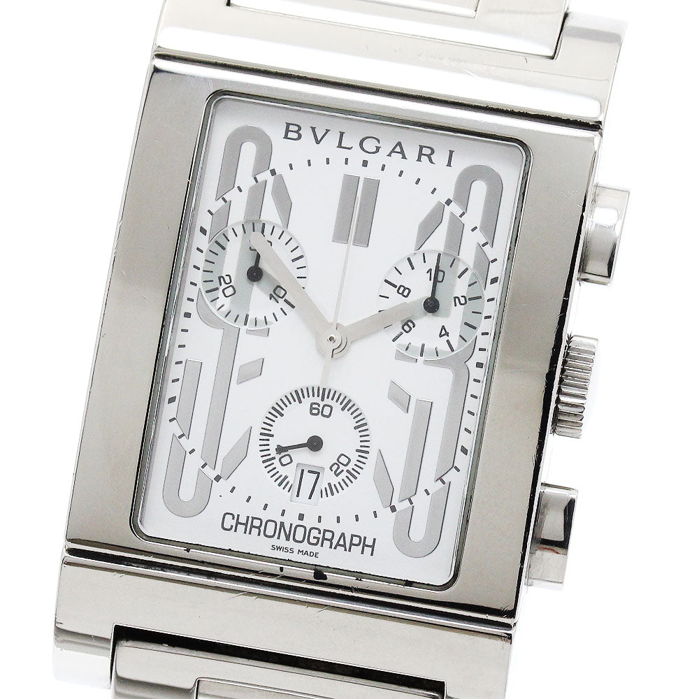 BVLGARI Rettangolo RTC49S Date Chronograph White Dial Quartz Men's Watch_884169