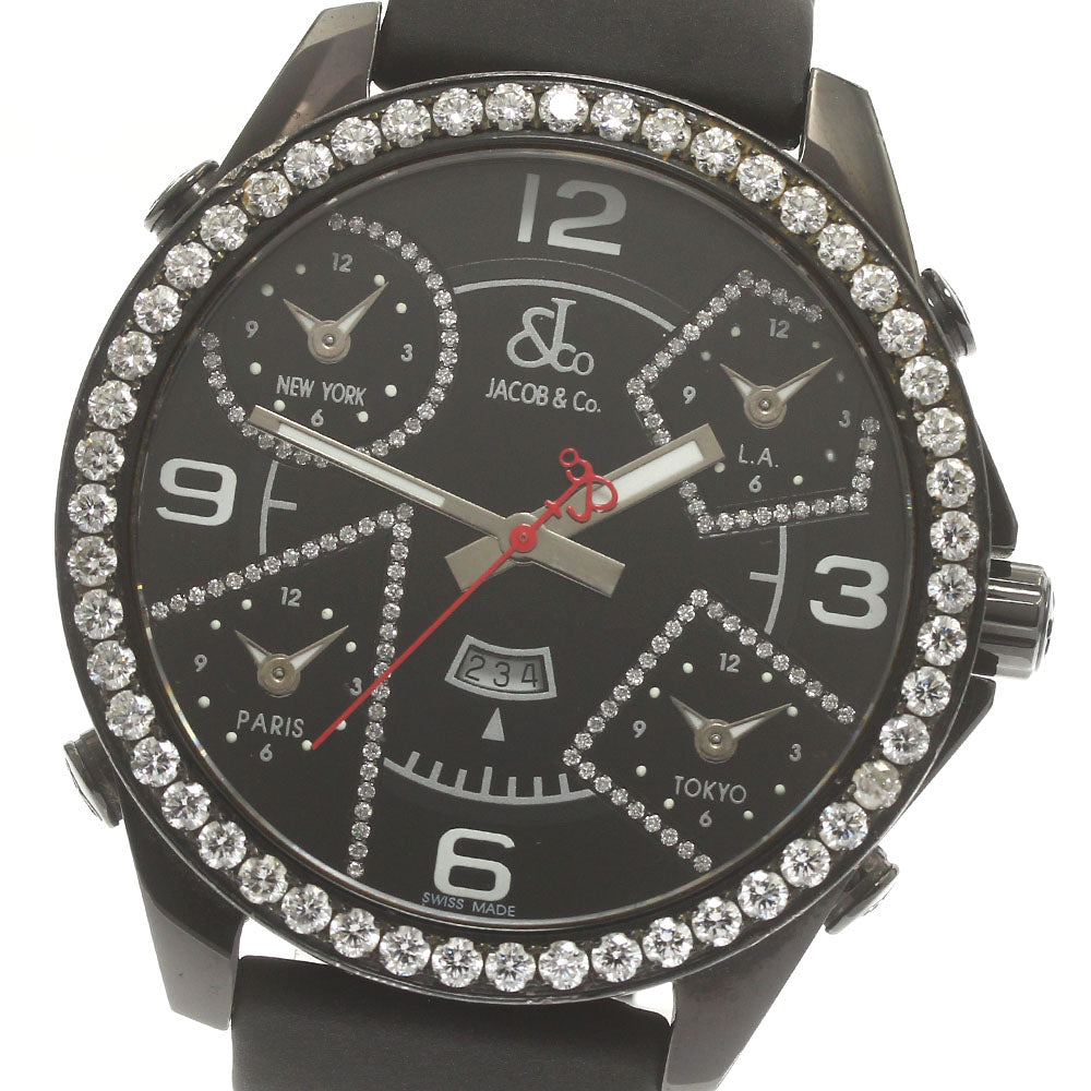 JACOB&CO 5 time zone Diamond Bezel black Dial Quartz Men's Watch_884205