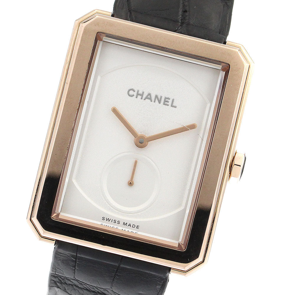 CHANEL boy friend H4315 18K BEIGE GOLD DATE Silver Dial Hand Winding Boy's Watch_884421