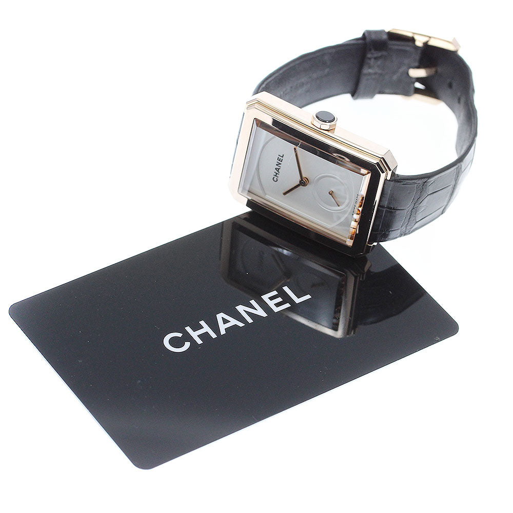 CHANEL boy friend H4315 18K BEIGE GOLD DATE Silver Dial Hand Winding Boy's Watch_884421