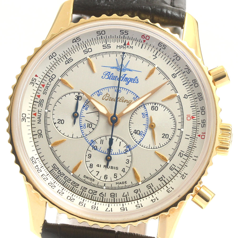 BREITLING Navitimer Montbrillant H30030.1 K18YG chronograph Silver Dial Automatic Men's Watch_884422