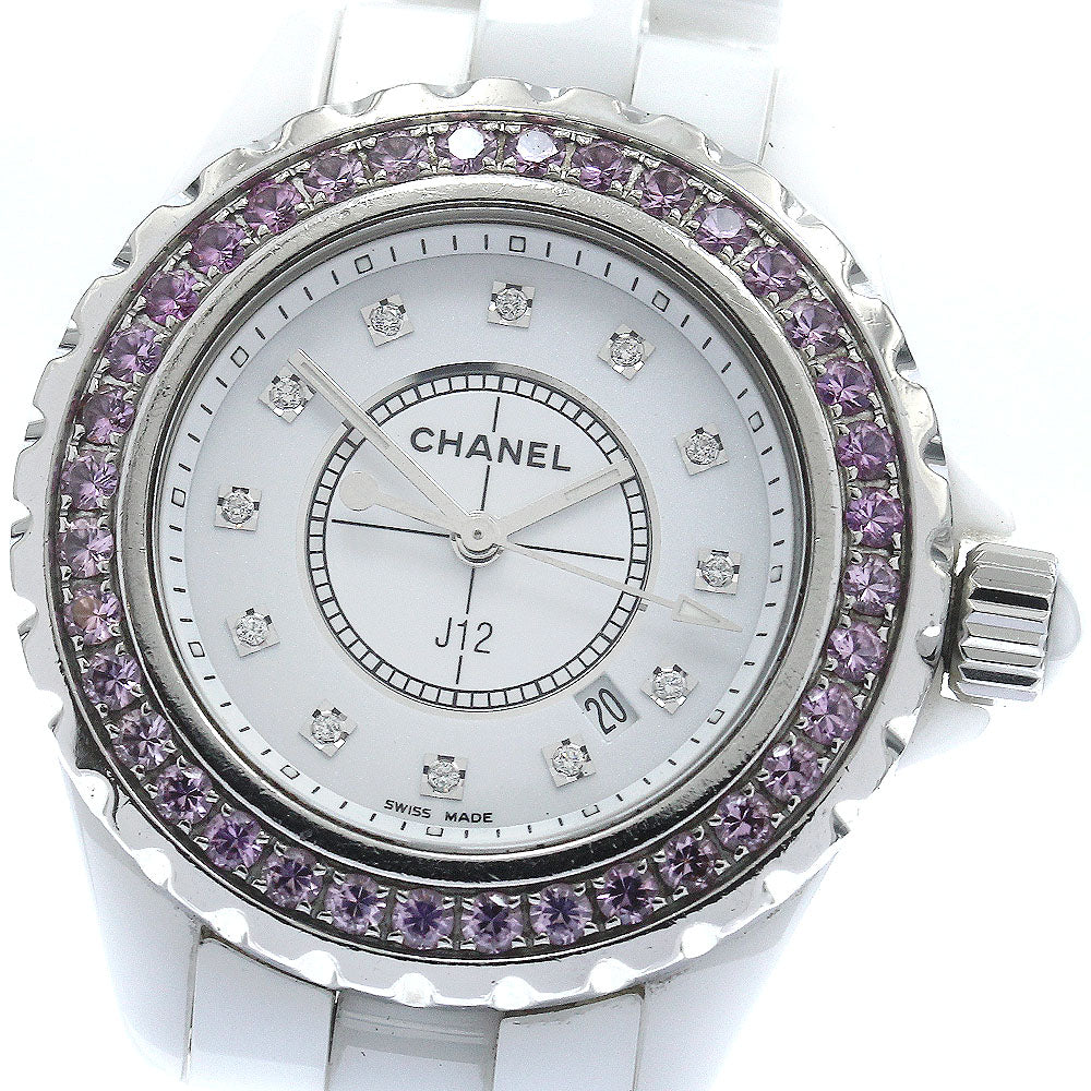 CHANEL J12 H2010 Pink sapphire bezel 12P diamond Quartz Ladies Watch_884494