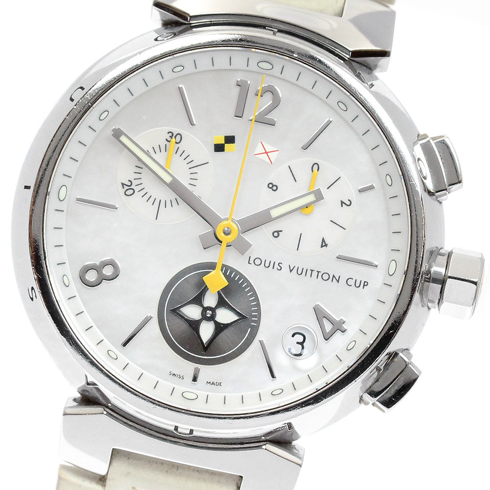 LOUIS VUITTON Tambour Q11BA Date Chronograph White shell Dial Quartz Men's Watch_885116