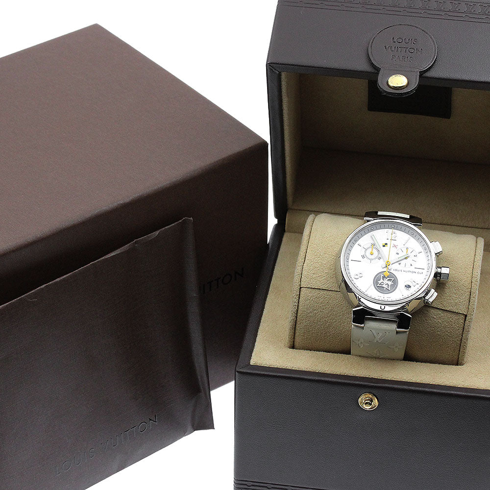 LOUIS VUITTON Tambour Q11BA Date Chronograph White shell Dial Quartz Men's Watch_885116