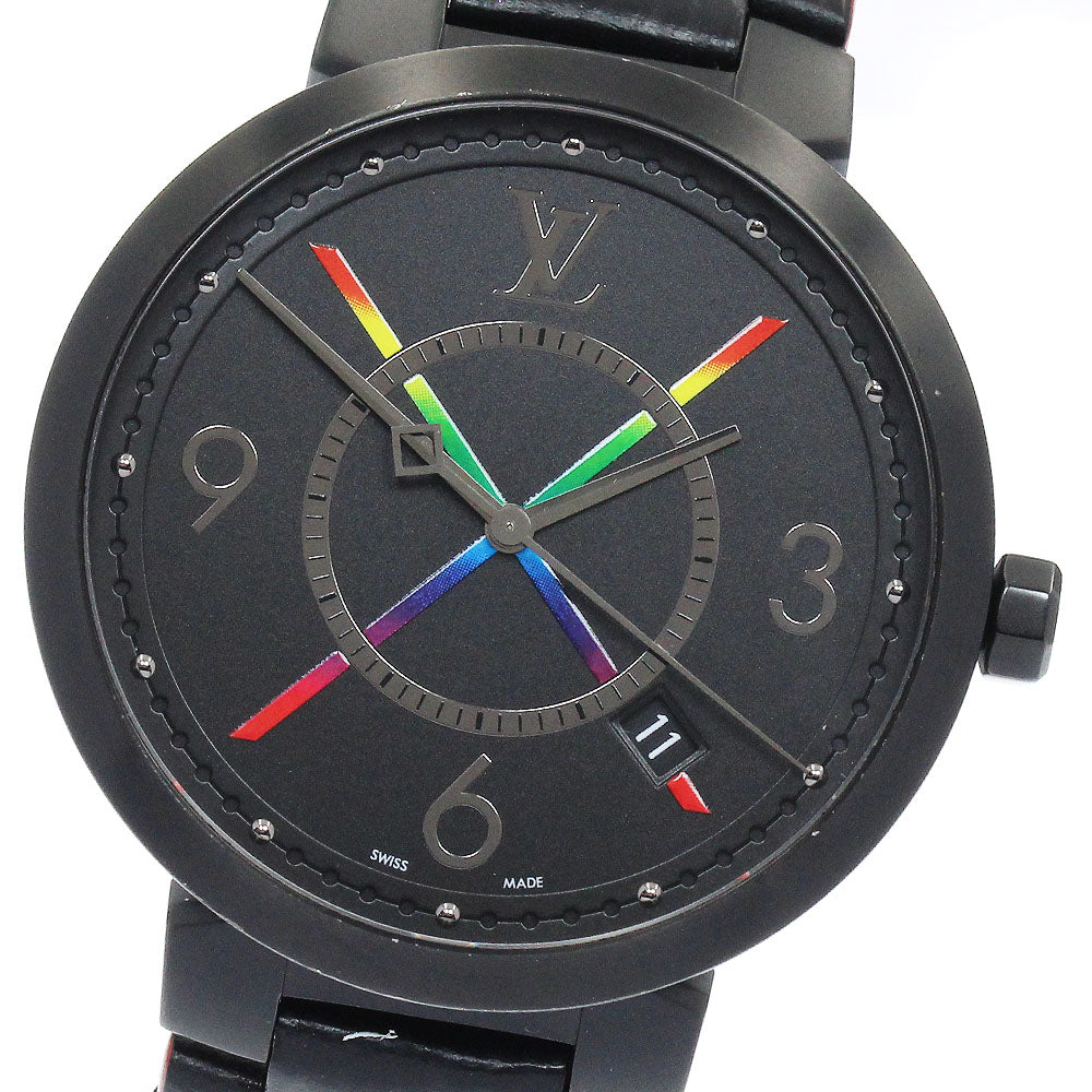 LOUIS VUITTON Tambour Slim Rainbow QA113 black Dial Quartz Men's Watch_885232