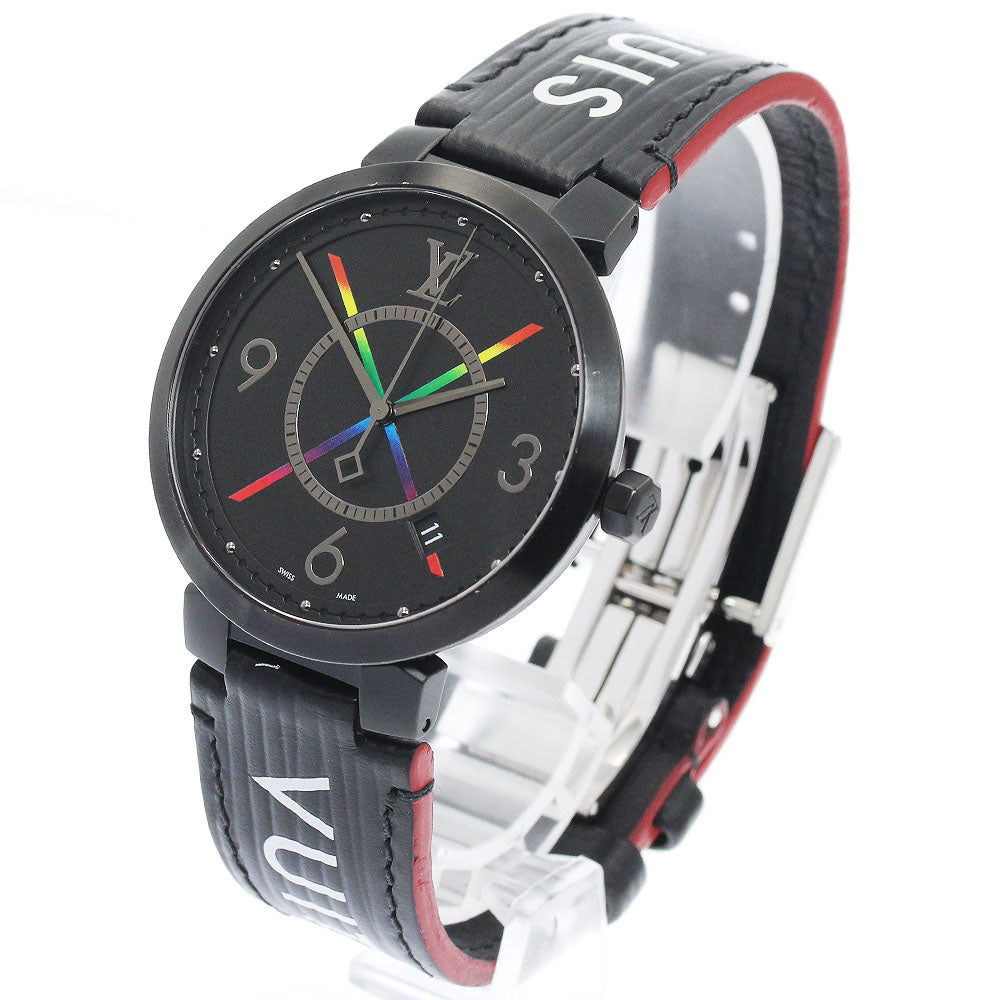 LOUIS VUITTON Tambour Slim Rainbow QA113 black Dial Quartz Men's Watch_885232