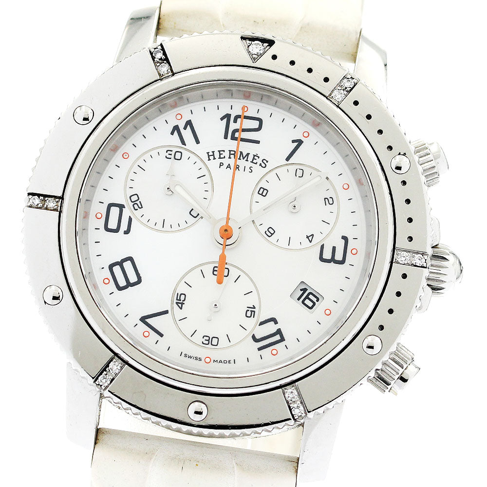 HERMES Clipper Diver Chrono CP2.430 Date White shell Dial Quartz Boy's Watch_885279