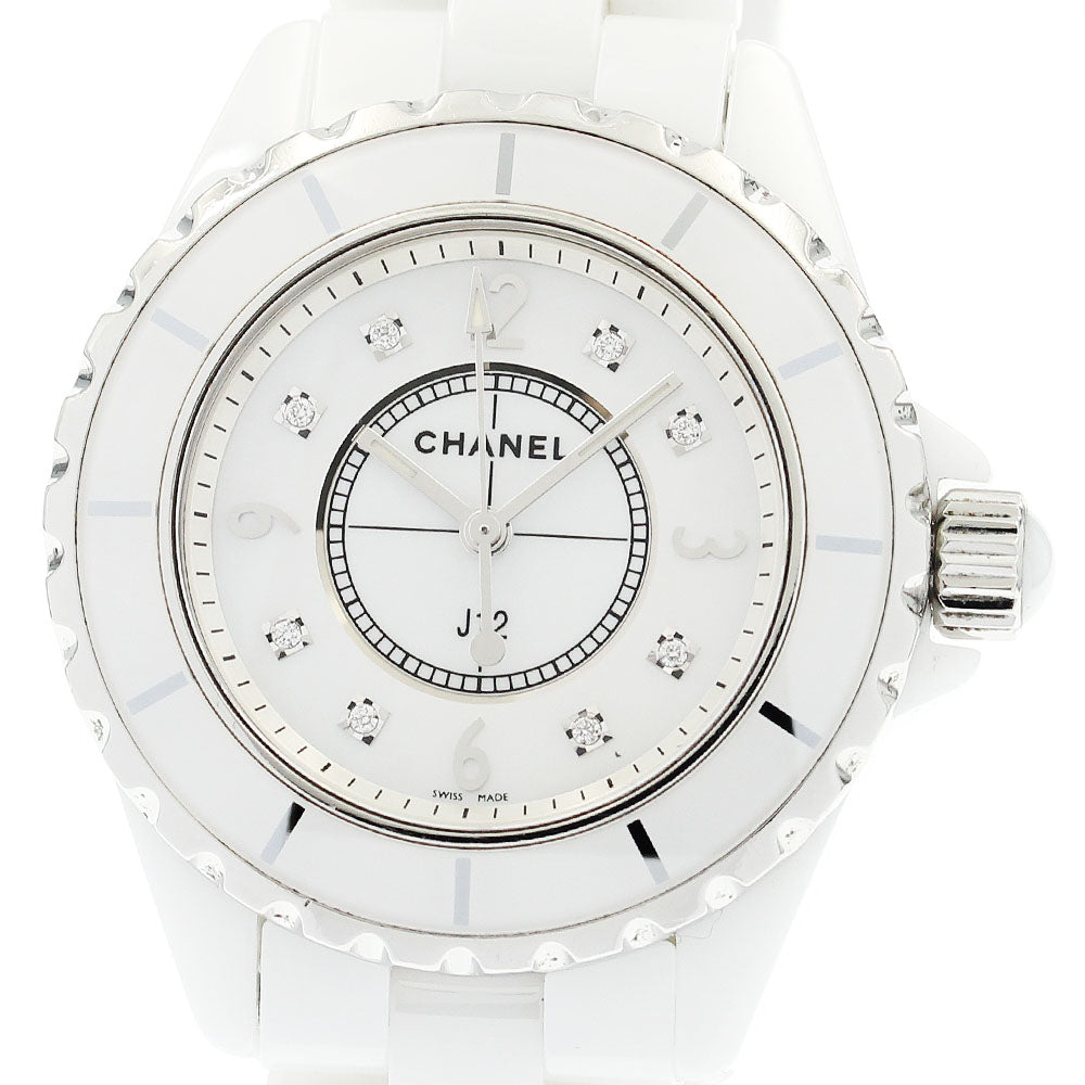 CHANEL J12 33mm H2422 White ceramic 8P diamond White shell Dial Quartz Ladies Watch_885333