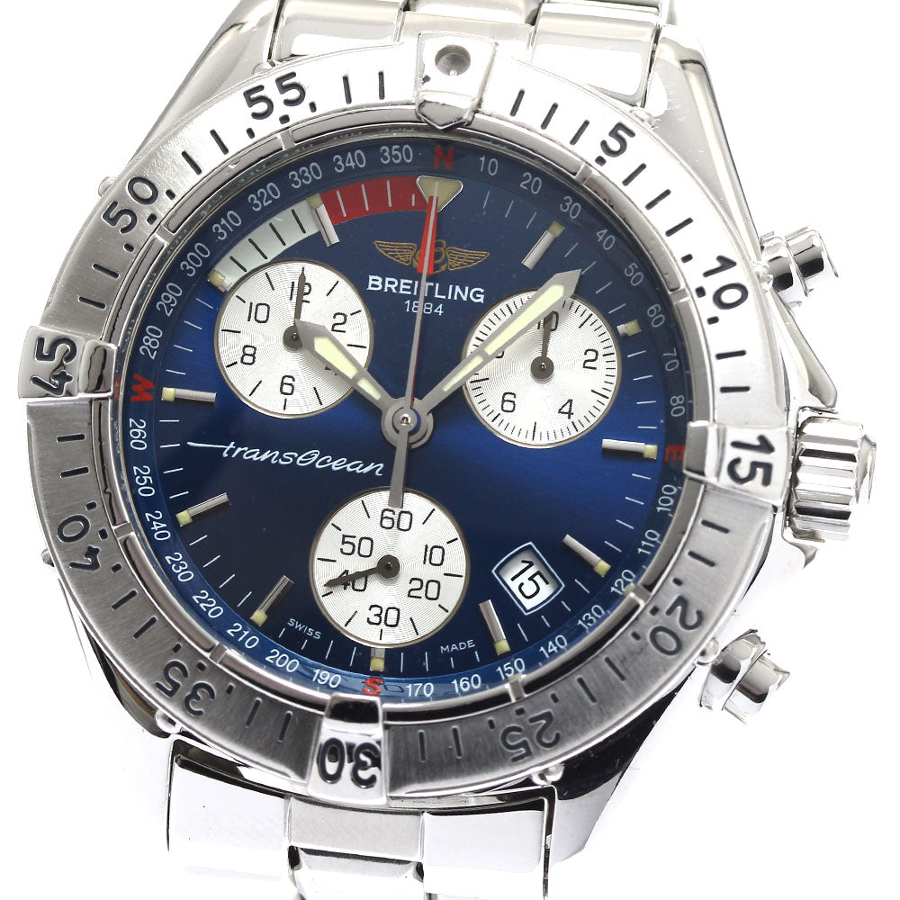 BREITLING Transocean A53040.1 Date Chronograph Navy Dial Quartz Men's Watch_885343