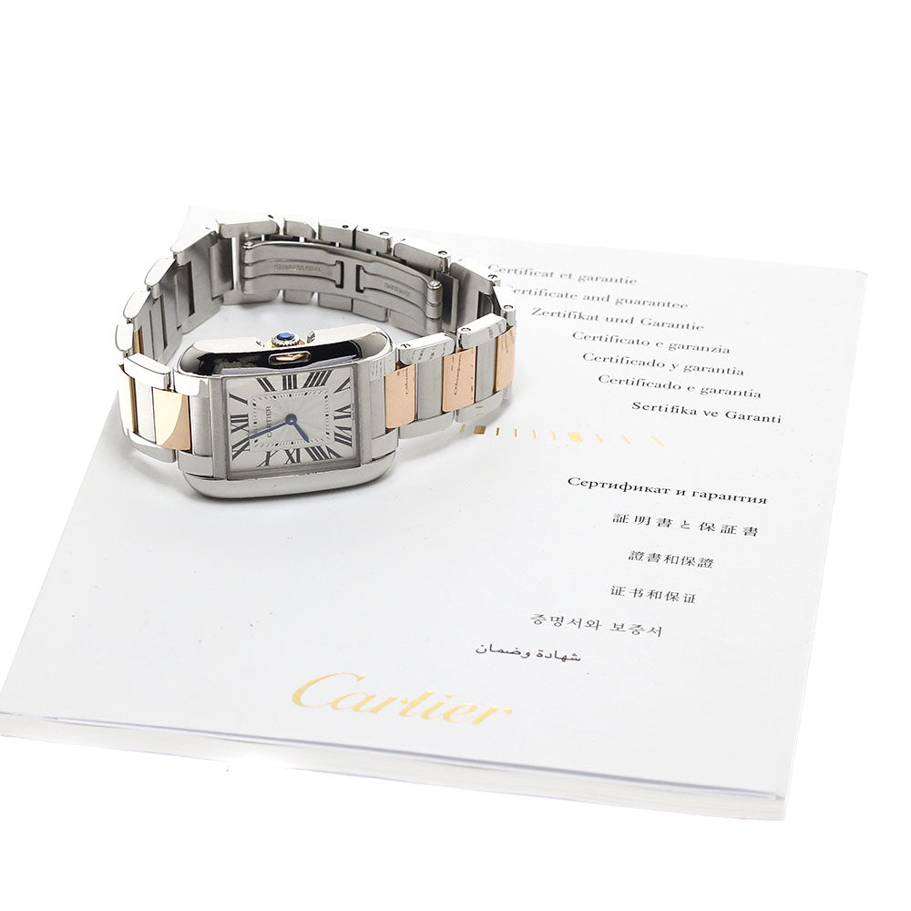 CARTIER Tank Anglaise MM W5310043 PG2 tone Silver Dial Quartz Boy's Watch_885352