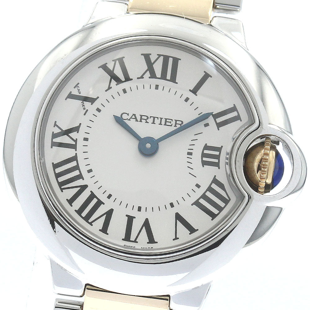 CARTIER Baron blue SM W69007Z3 2 tone Silver Dial Quartz Ladies Watch_885842
