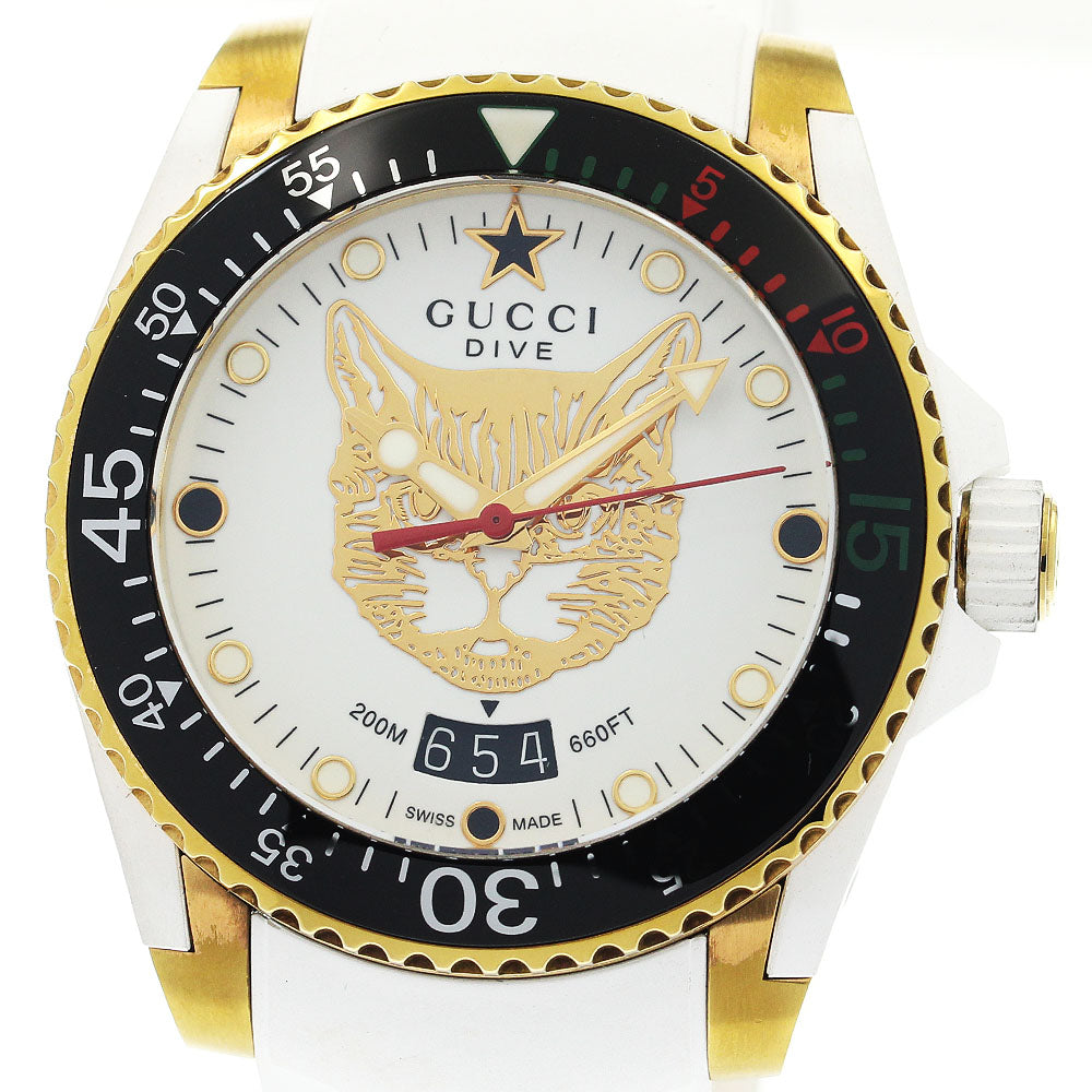 GUCCI Dive YA136322 Date Mystic Cat white Dial Quartz Boy's Watch_886464