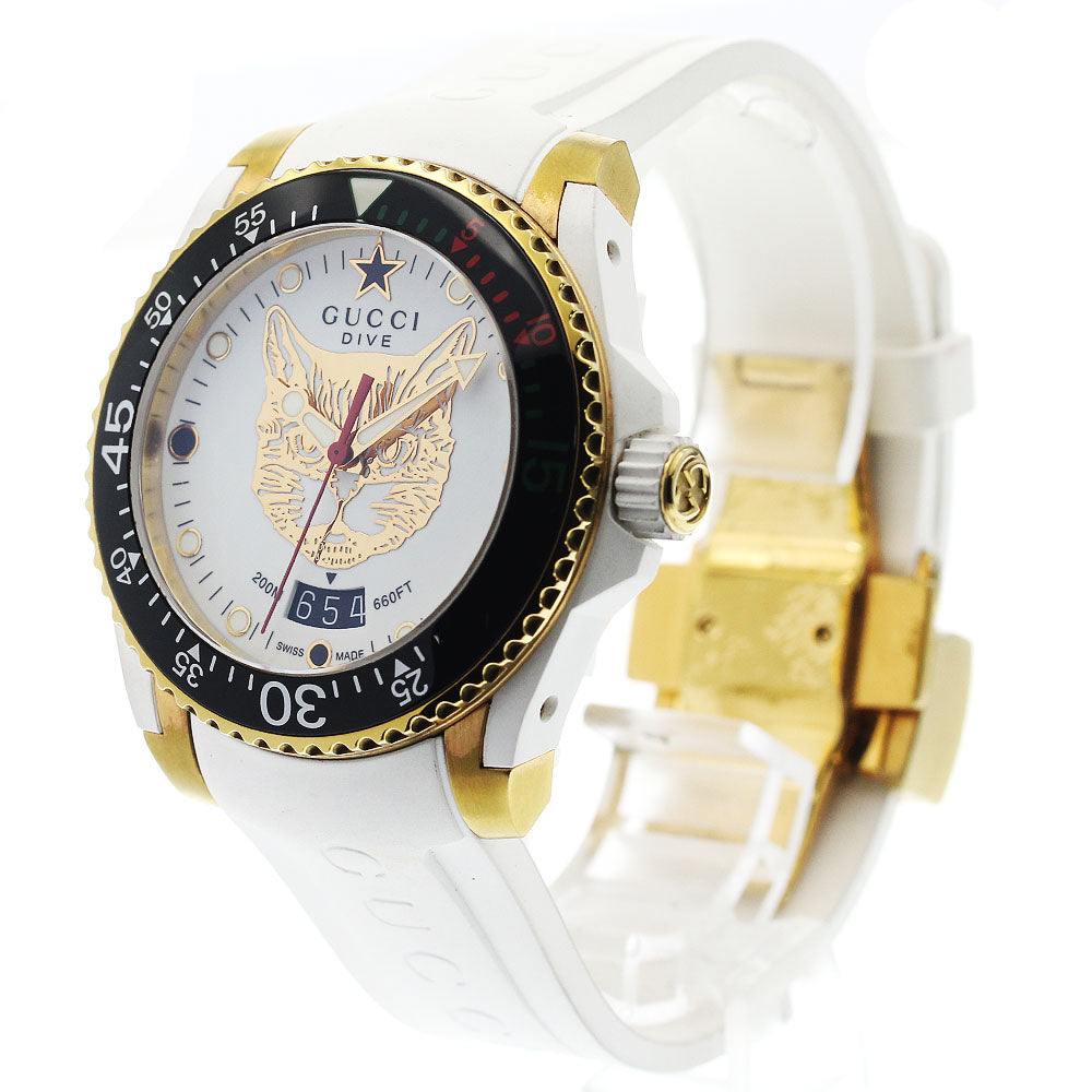 GUCCI Dive YA136322 Date Mystic Cat white Dial Quartz Boy's Watch_886464