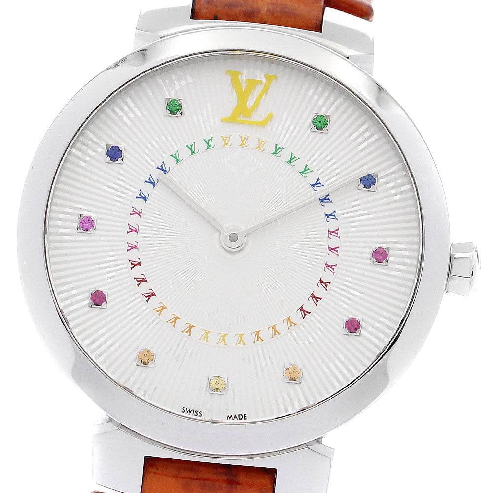 LOUIS VUITTON Tambour Slim MM Rainbow QA159 11P diamond Silver Dial Quartz Ladies Watch_886570