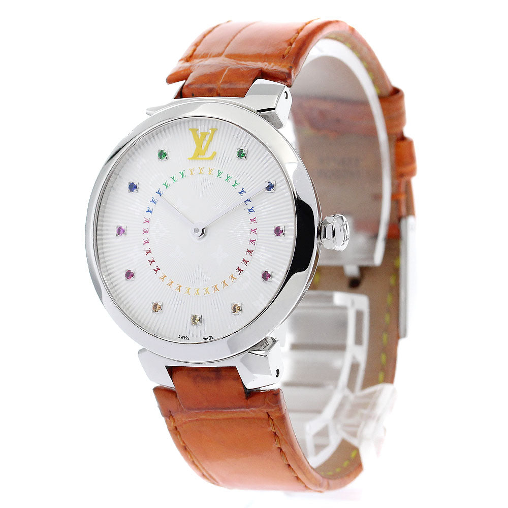 LOUIS VUITTON Tambour Slim MM Rainbow QA159 11P diamond Silver Dial Quartz Ladies Watch_886570