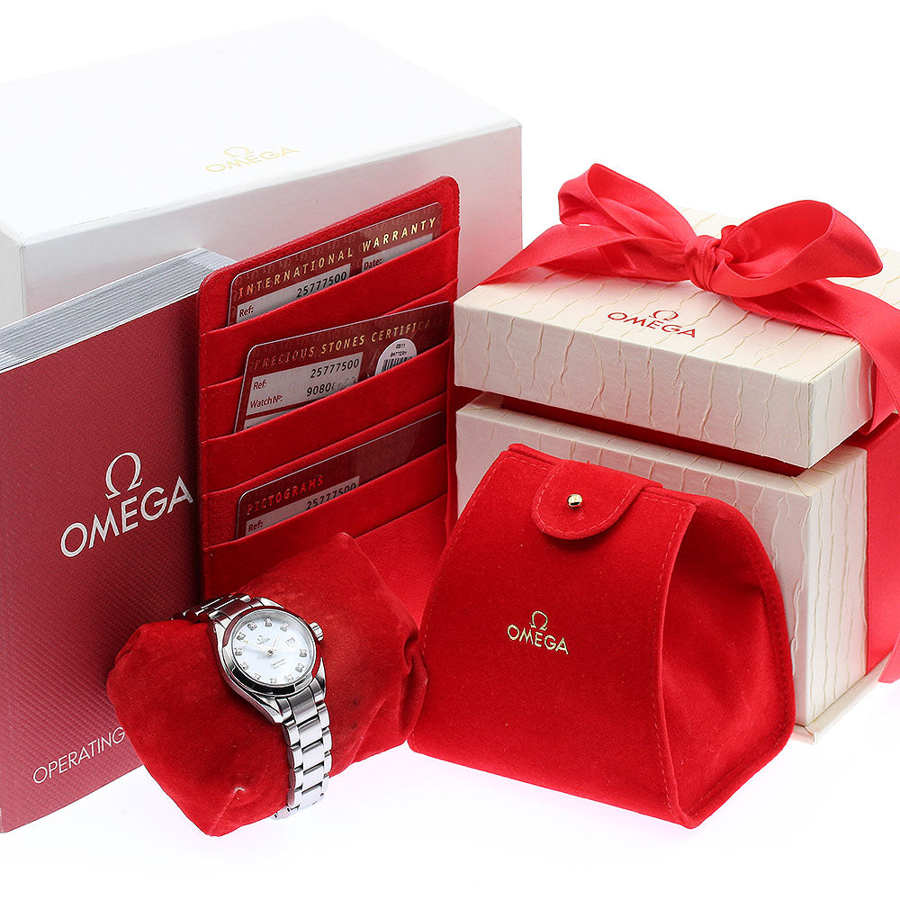 OMEGA Seamaster Aqua Terra 2577.75 11P diamond White shell Dial Quartz Ladies Watch_886597