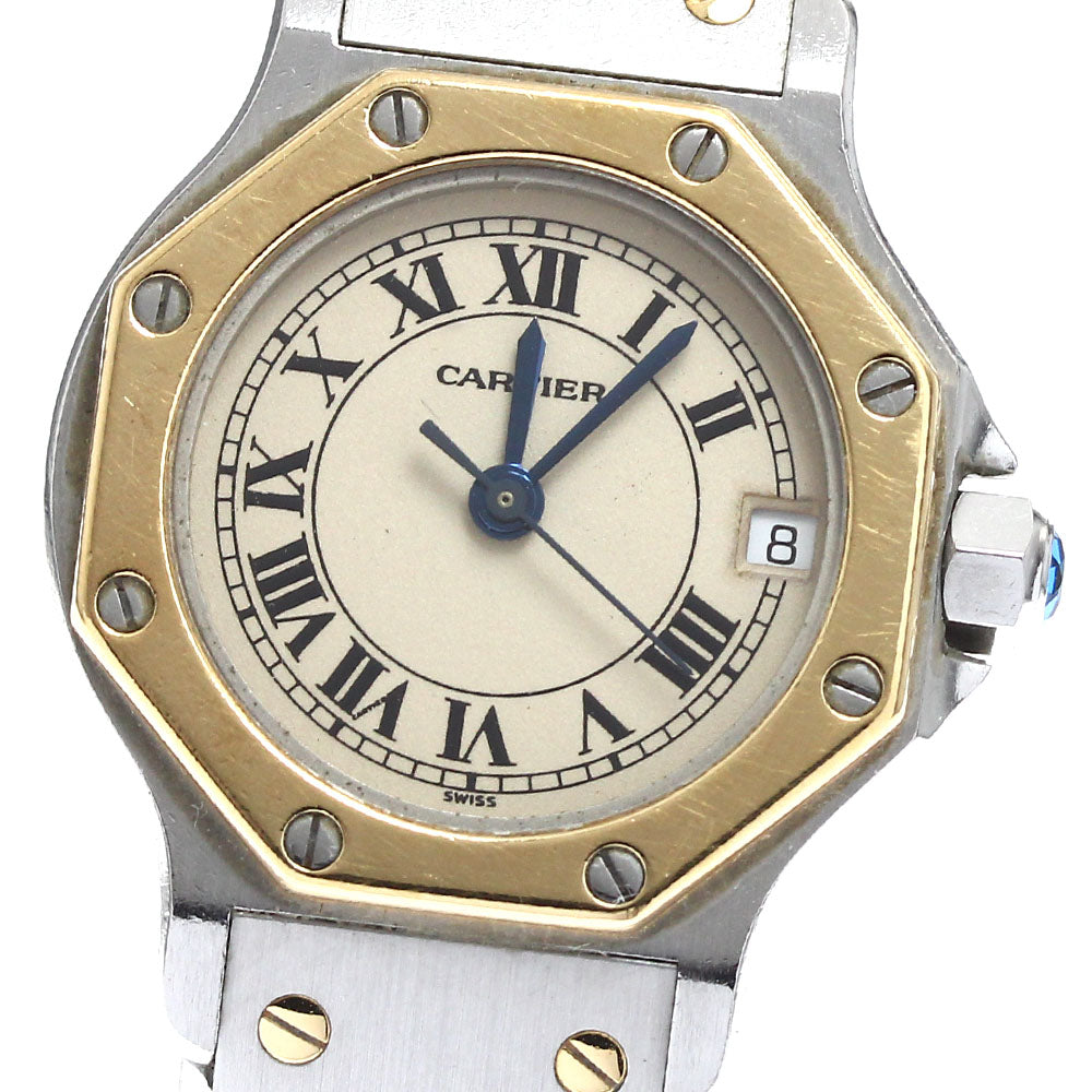 CARTIER Santos Octagon SM W2001683 Date beige Dial Quartz Ladies Watch_886898