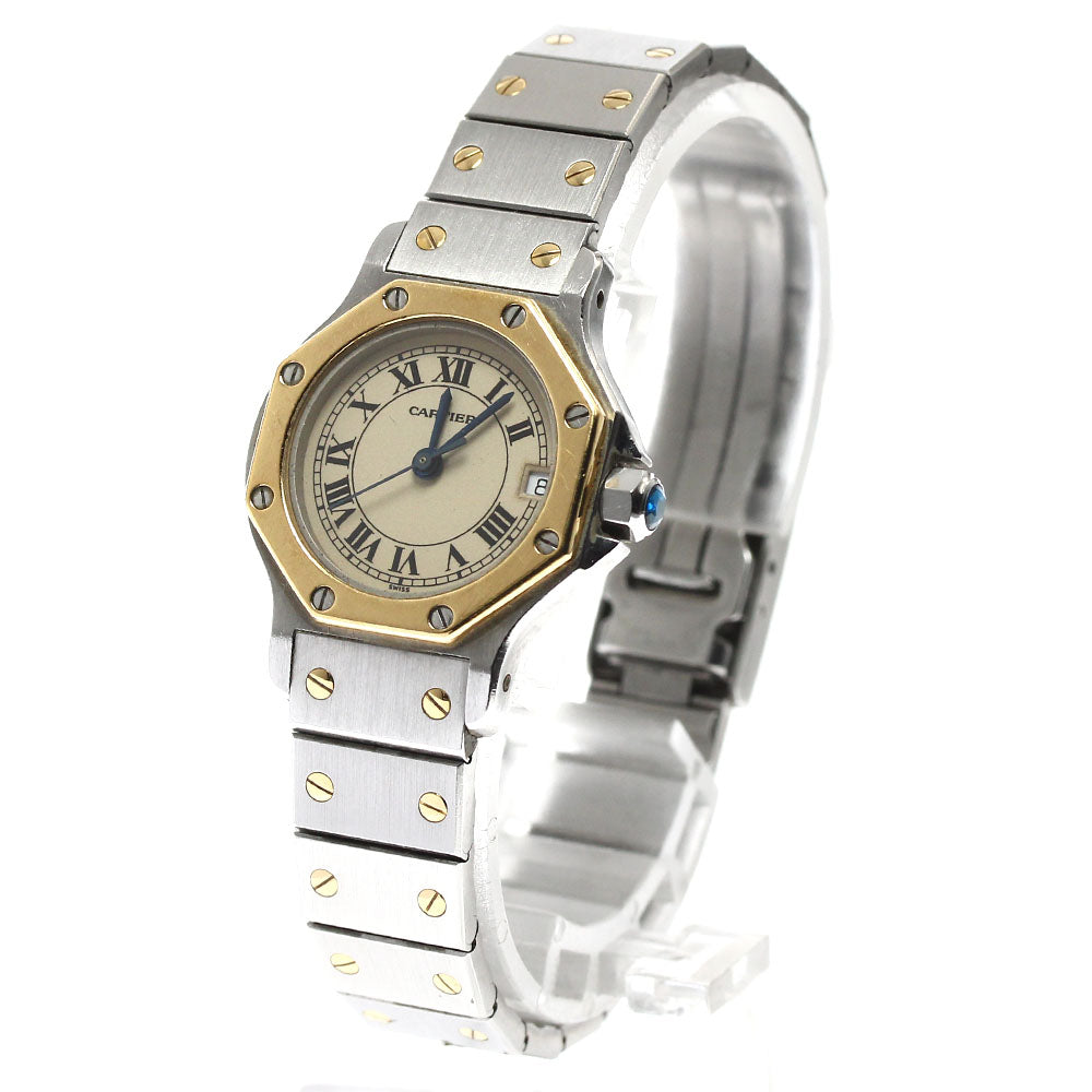 CARTIER Santos Octagon SM W2001683 Date beige Dial Quartz Ladies Watch_886898