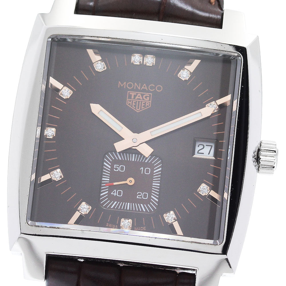 TAG HEUER Monaco WAW131E 12P diamond date Brown Dial Quartz Men's Watch_886926