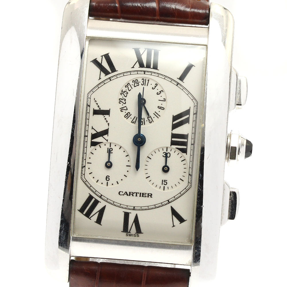 CARTIER Tank AmericanLM Chrono Reflex W2603356 K18WG Silver Dial Quartz Men's Watch_886976