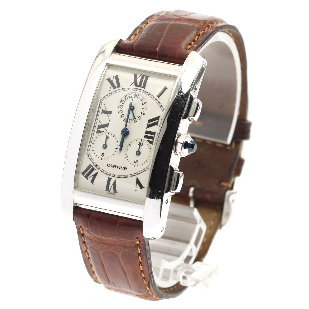 CARTIER Tank AmericanLM Chrono Reflex W2603356 K18WG Silver Dial Quartz Men's Watch_886976