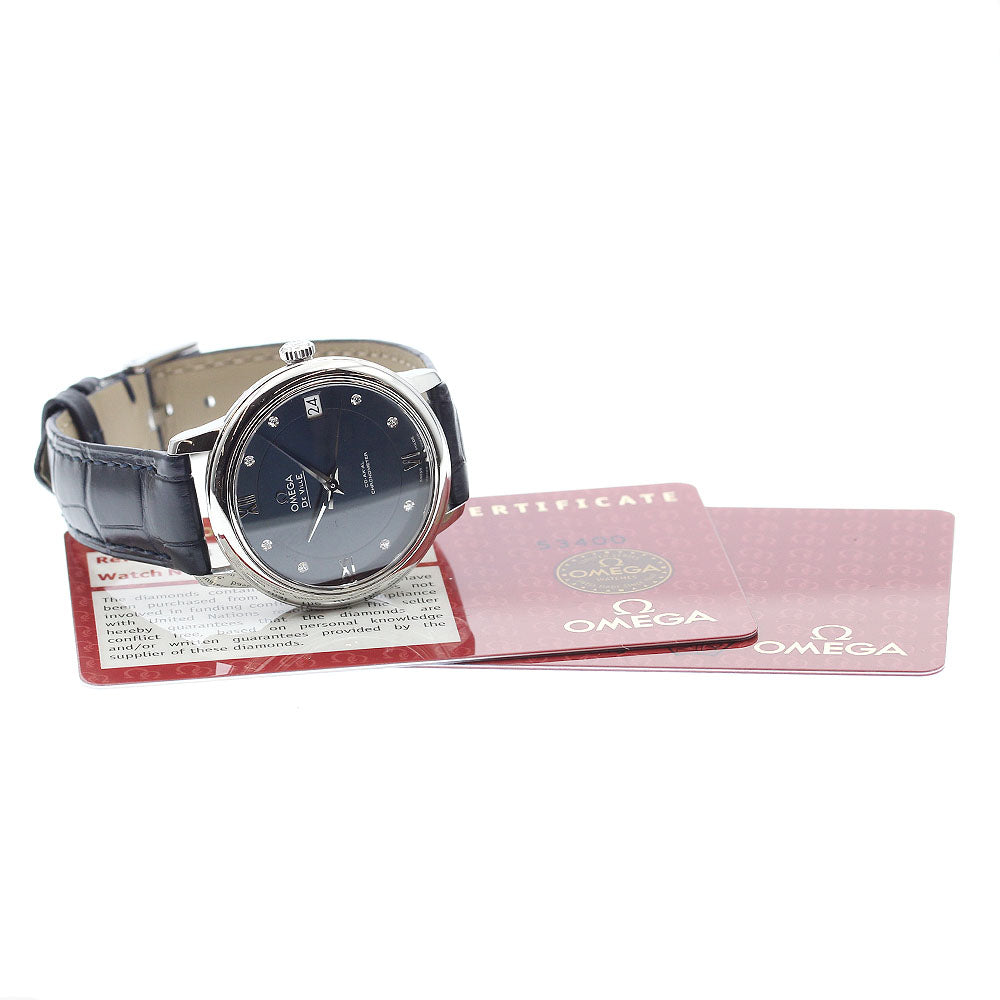 OMEGA De Ville Prestige 424.13.33.20.53.001 Co-axial 8P diamond Navy Dial Automatic Ladies Watch_887026