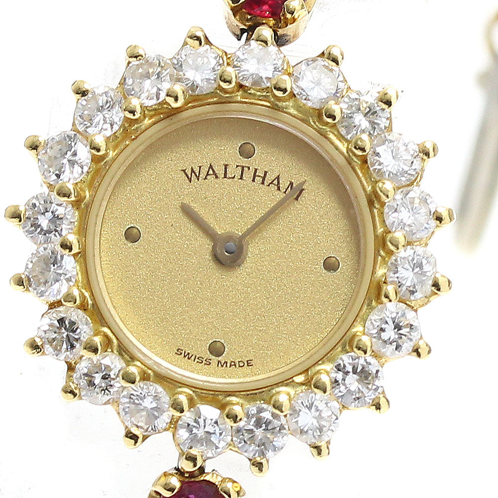 WALTHAM 93270.65 K18YG Diamond Bezel Ruby gold Dial Quartz Ladies Watch_887207