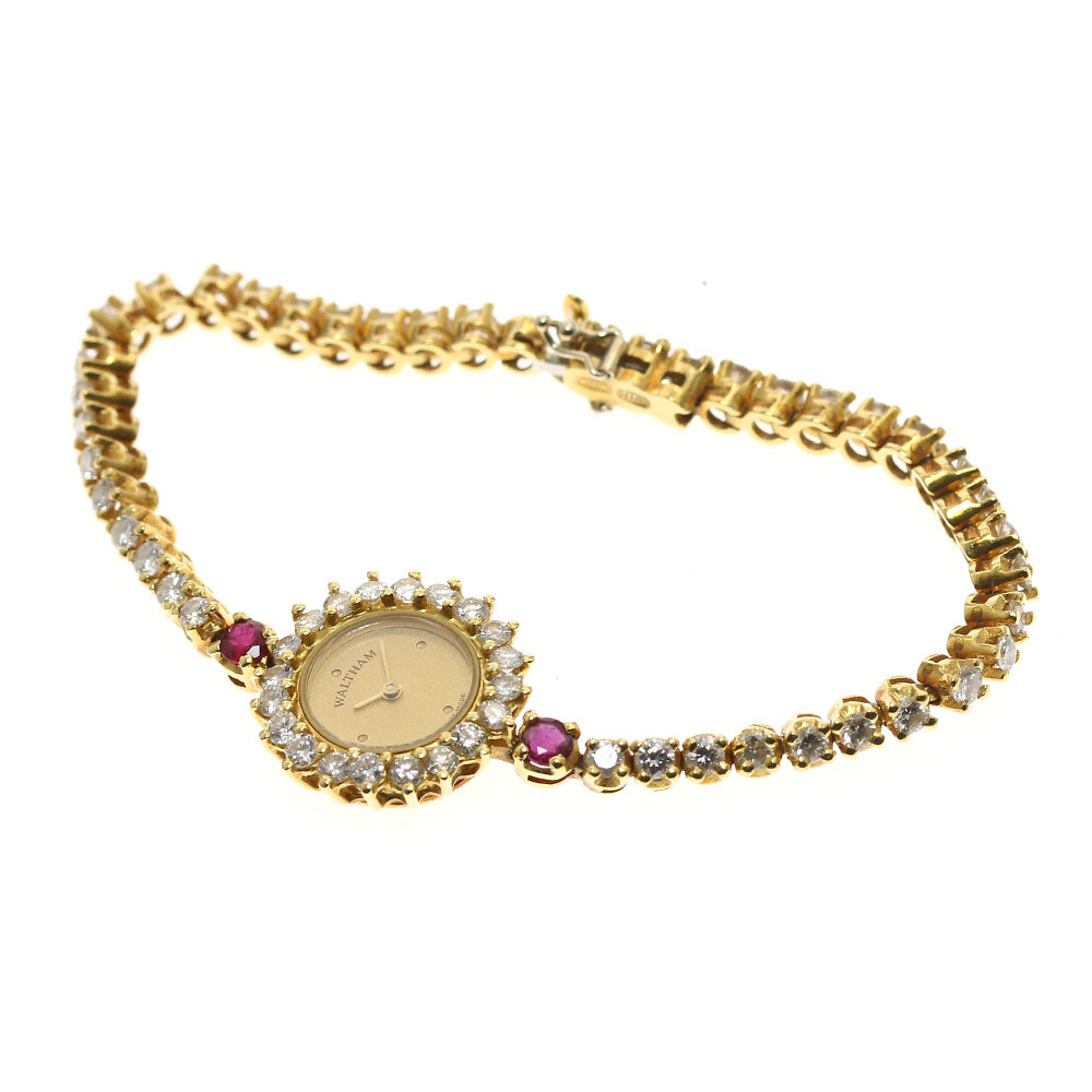 WALTHAM 93270.65 K18YG Diamond Bezel Ruby gold Dial Quartz Ladies Watch_887207