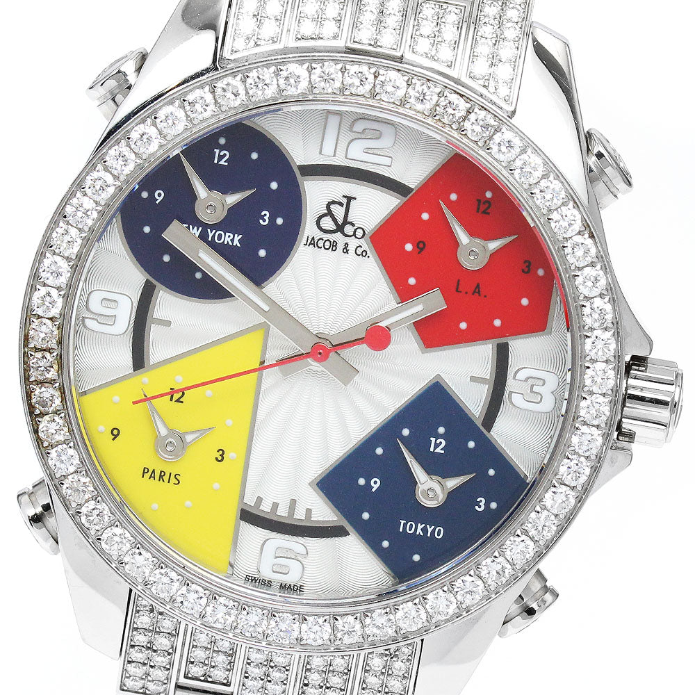 JACOB&CO Five time zone Diamond Bezel/Bracelet Quartz Men's Watch_887251