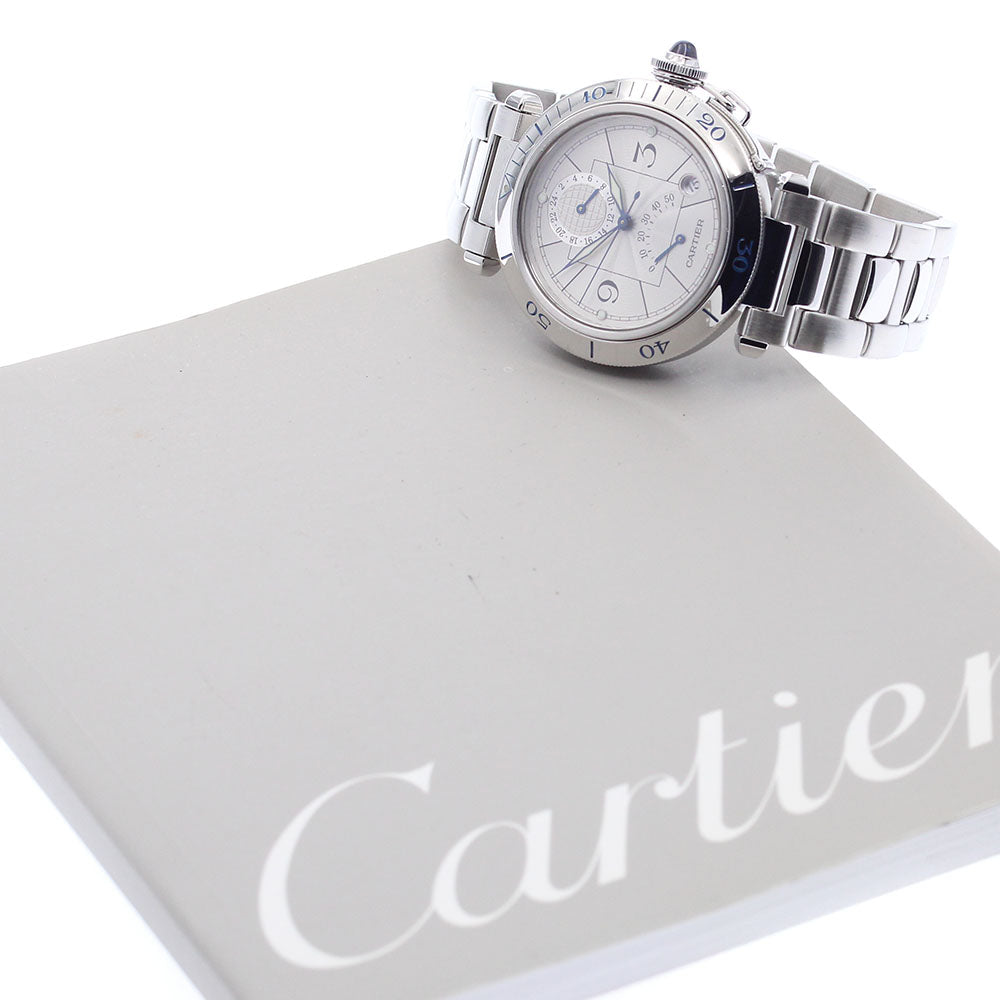 CARTIER Pasha 38mm W31037H3 GMT power reserve Silver Dial Automatic Men's_887443