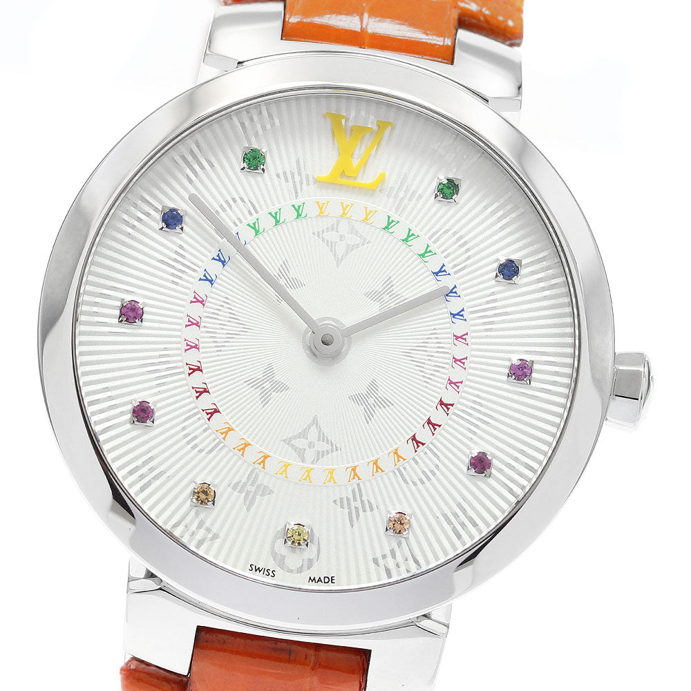 LOUIS VUITTON Tambour Slim MM Rainbow QA159 11P diamond Silver Dial Quartz Ladies Watch_887463