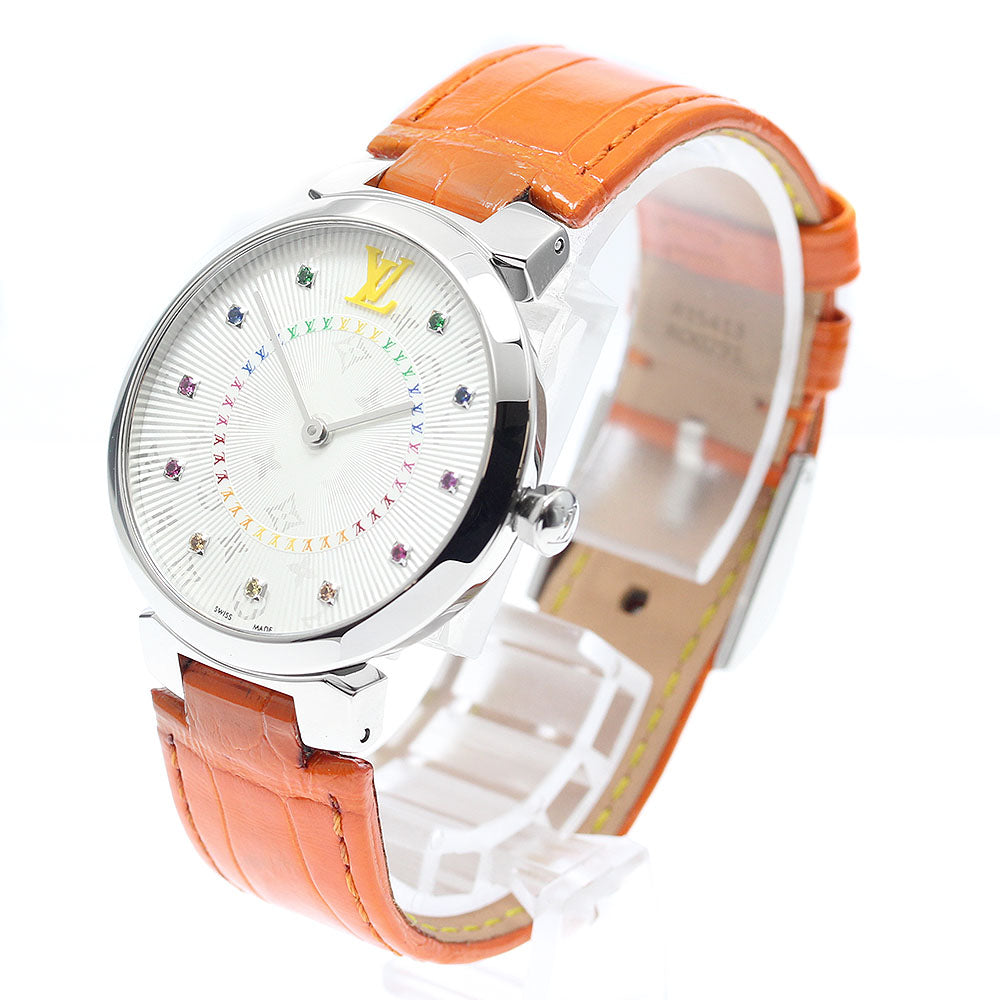 LOUIS VUITTON Tambour Slim MM Rainbow QA159 11P diamond Silver Dial Quartz Ladies Watch_887463