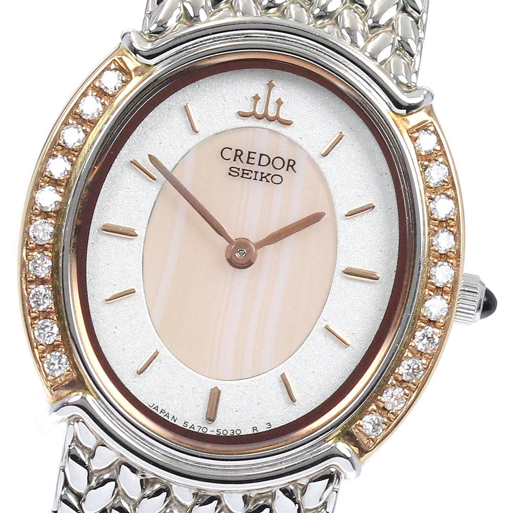 SEIKO CREDOR 5A70-3000/GSWE986 Side diamond Quartz Ladies Watch_887491